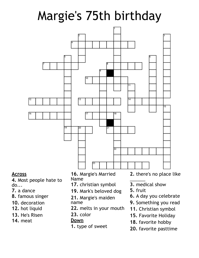 Margie's 75th birthday Crossword