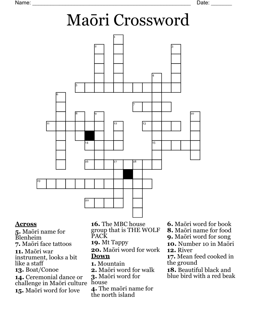 Maōri Crossword
