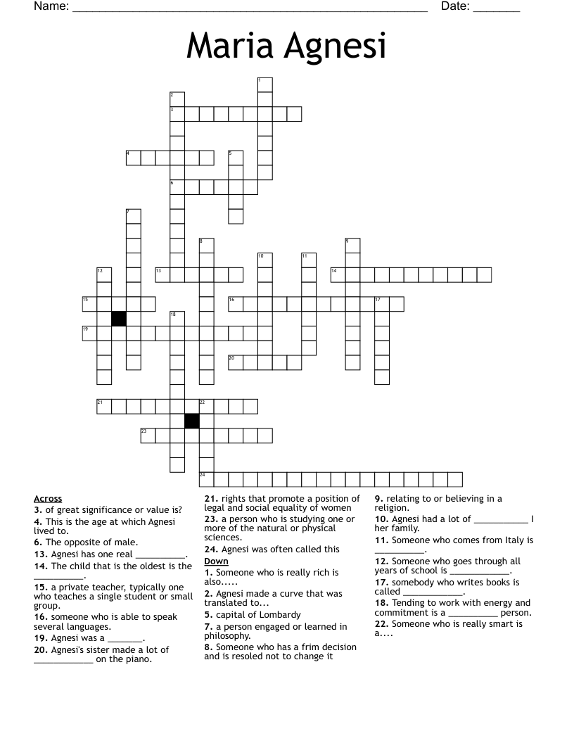 Maria Agnesi Crossword