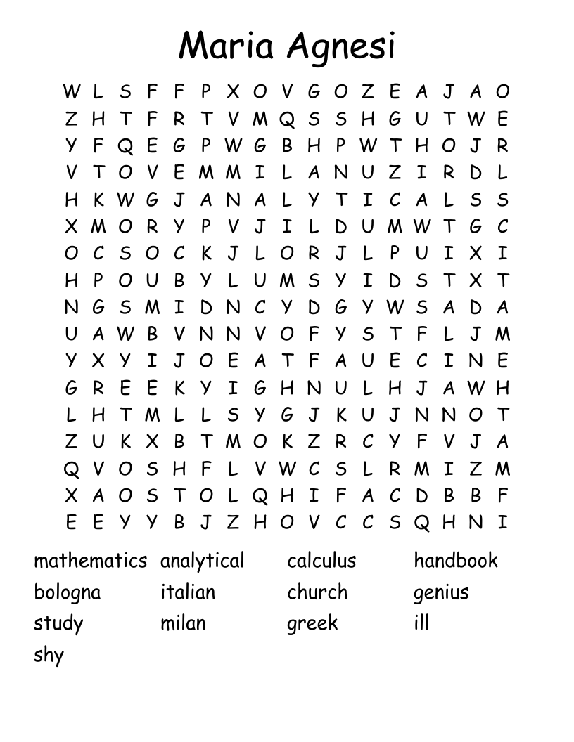 Maria Agnesi Word Search