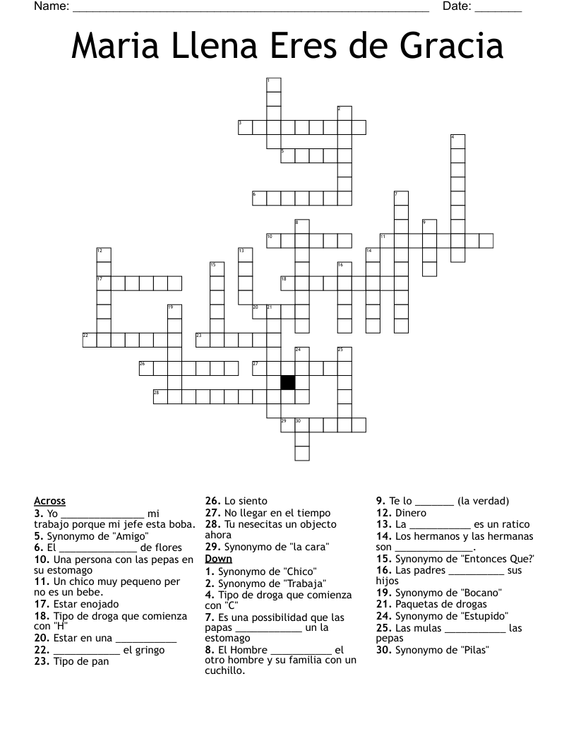 Maria Llena Eres de Gracia Crossword