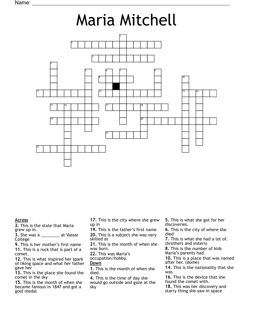 Maria Mitchell  Crossword