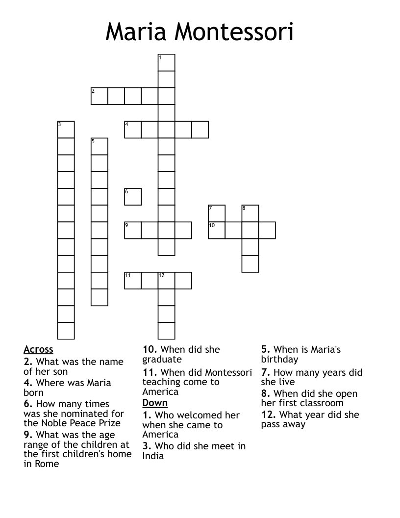 Maria Montessori Crossword