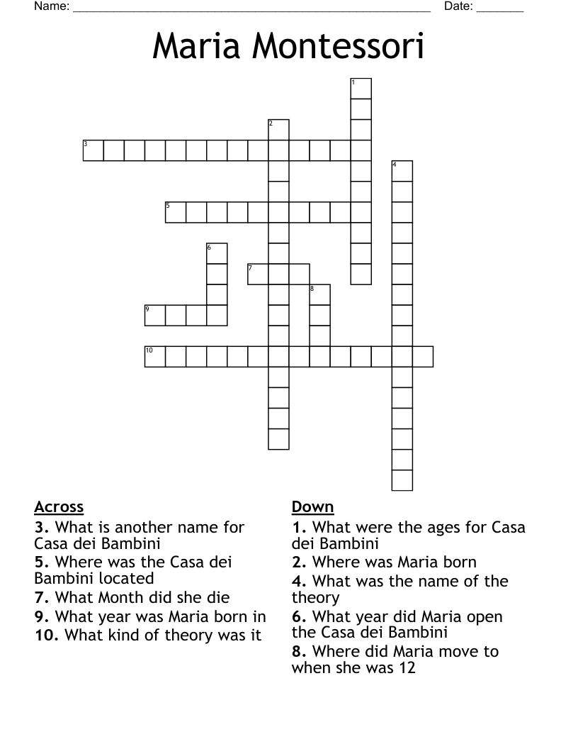 Maria Montessori Crossword