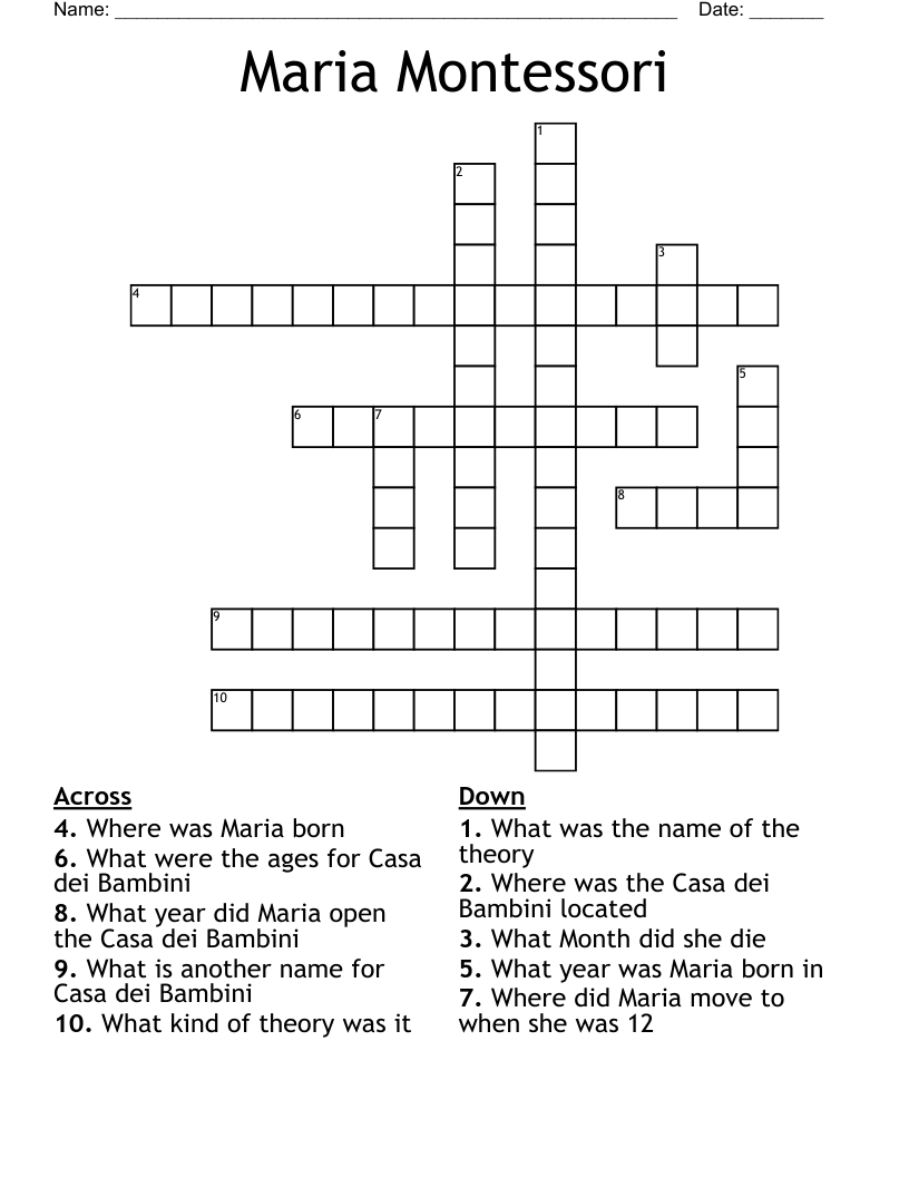 Maria Montessori Crossword
