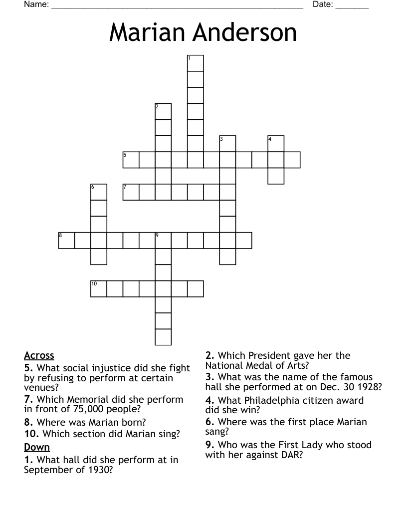 Marian Anderson Crossword
