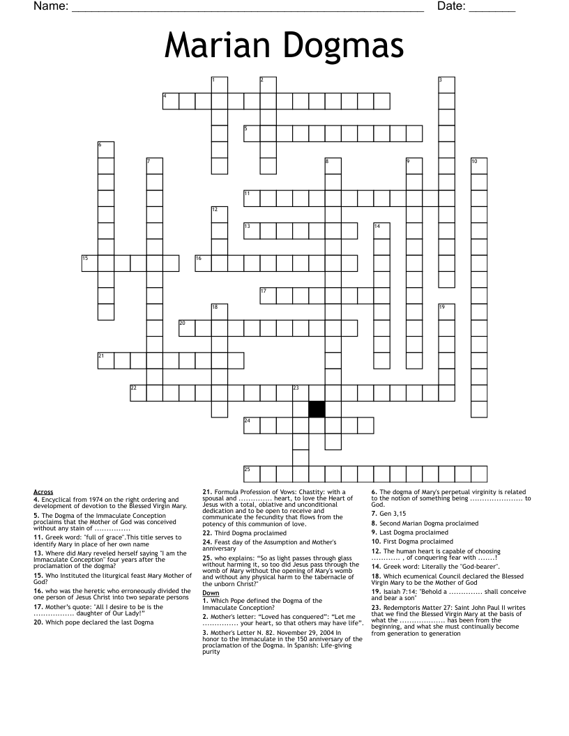 Marian Dogmas Crossword