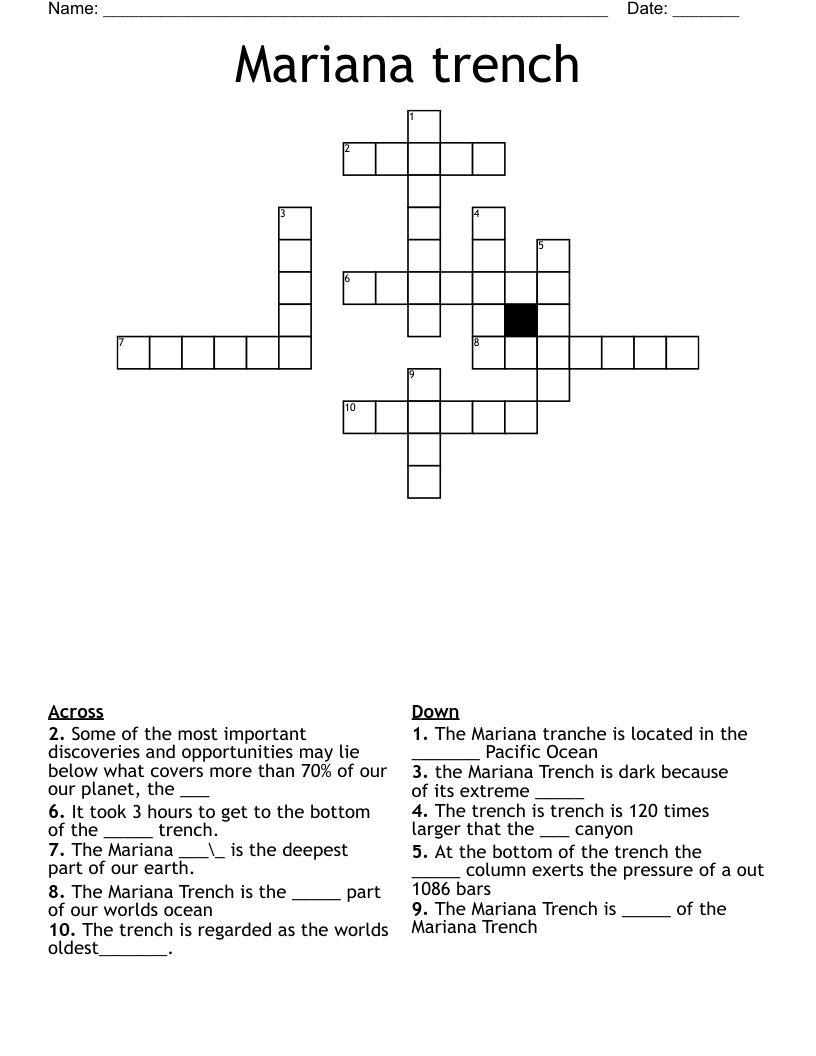Mariana trench  Crossword