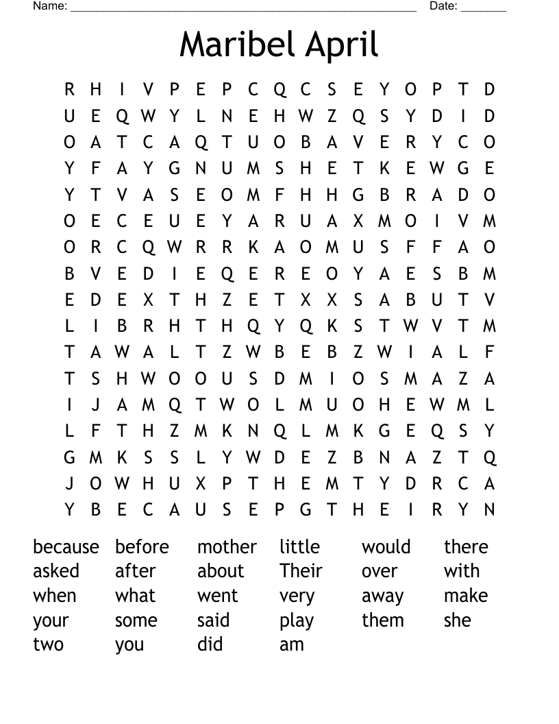 Maribel April Word Search