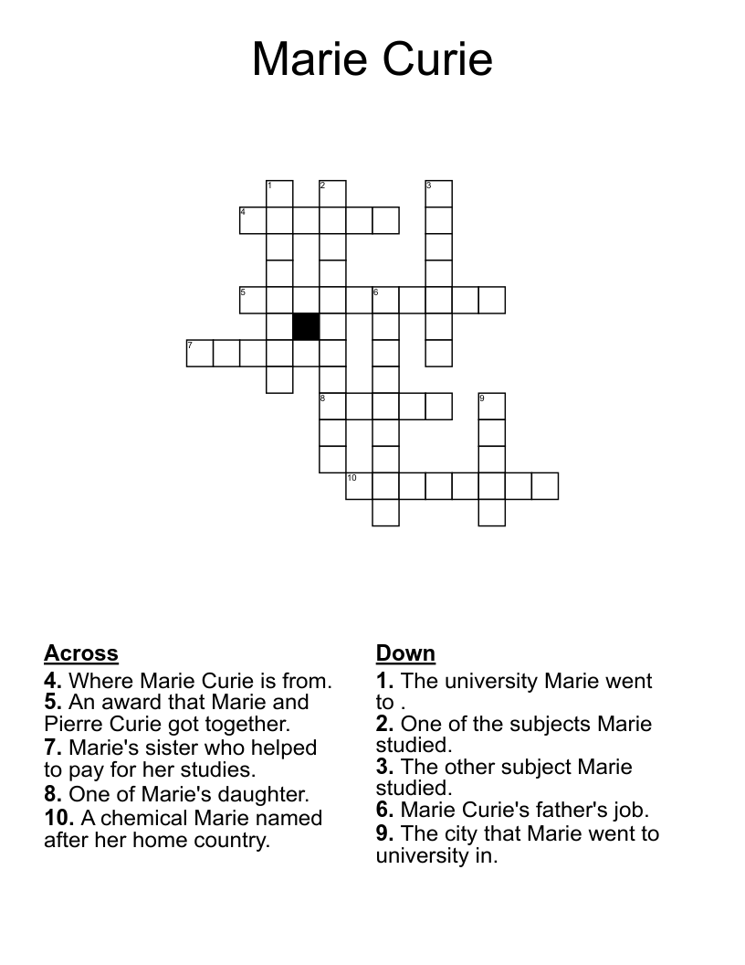 Marie Curie Crossword