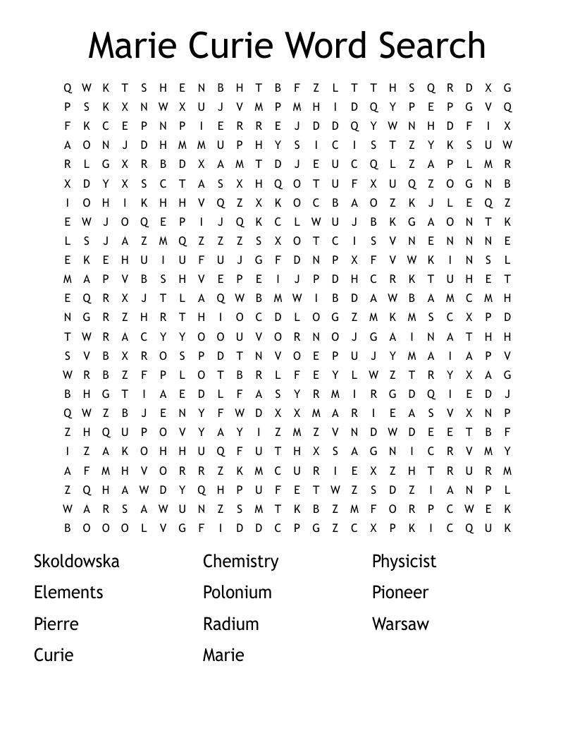 Marie Curie Word Search
