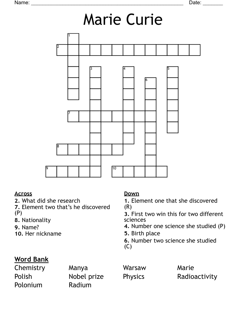 Marie Curie  Crossword