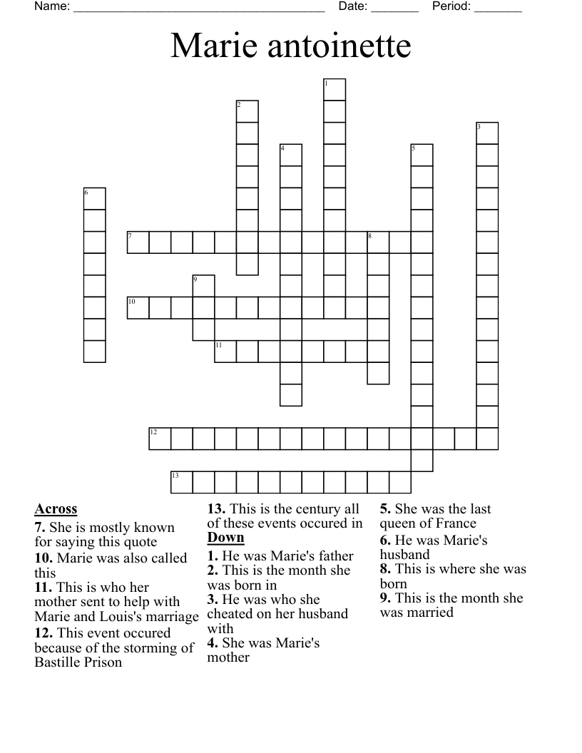 Marie antoinette Crossword