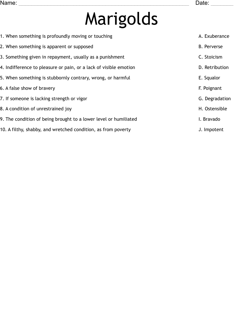 Marigolds  Worksheet