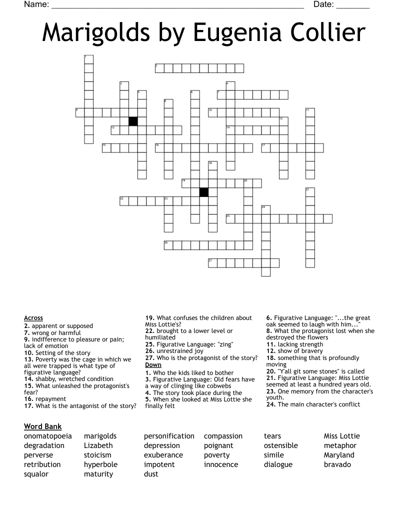 Marigolds by Eugenia Collier Crossword