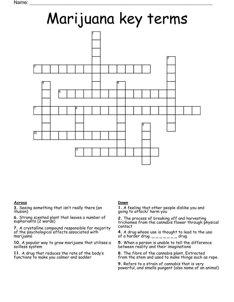 Marijuana key terms Crossword