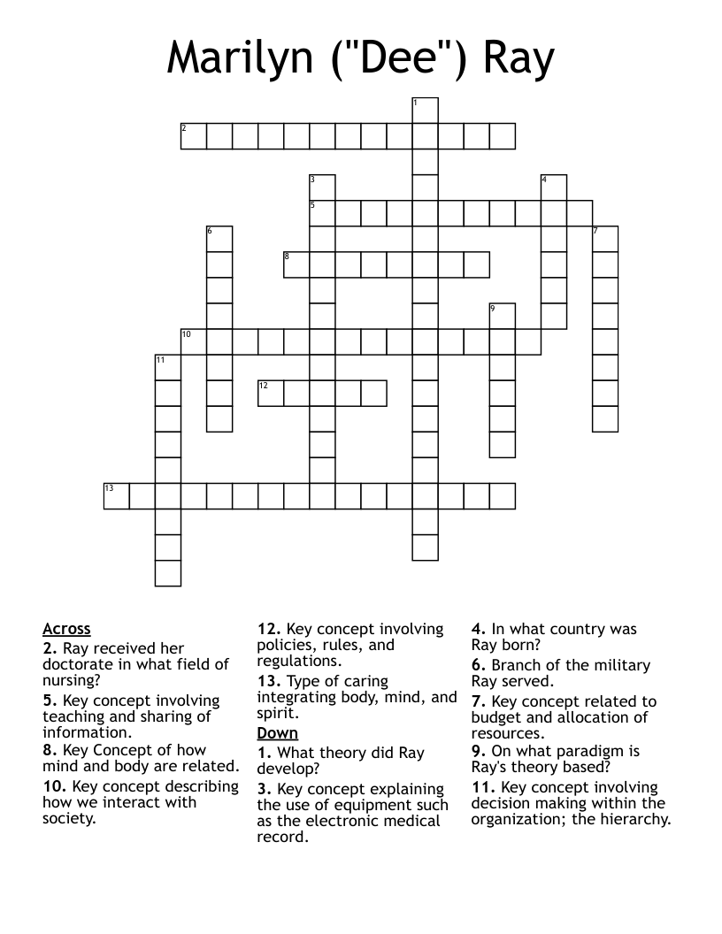Marilyn ("Dee") Ray Crossword