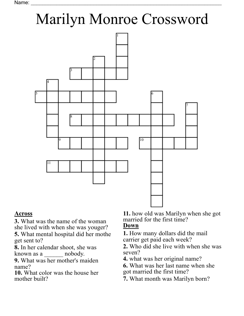 Marilyn Monroe Crossword
