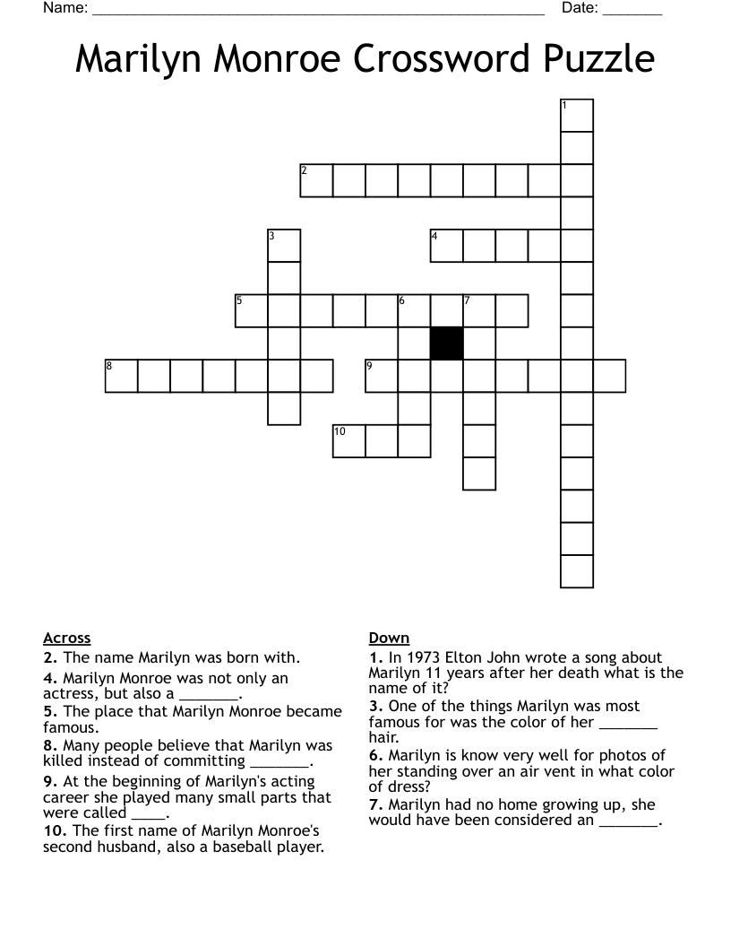 Marilyn Monroe Crossword Puzzle