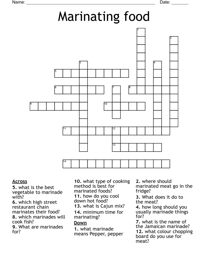 Marinating food Crossword