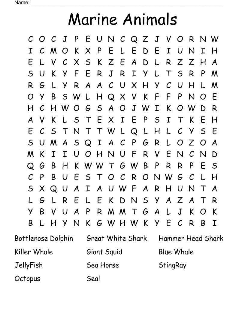 Marine Animals Word Search