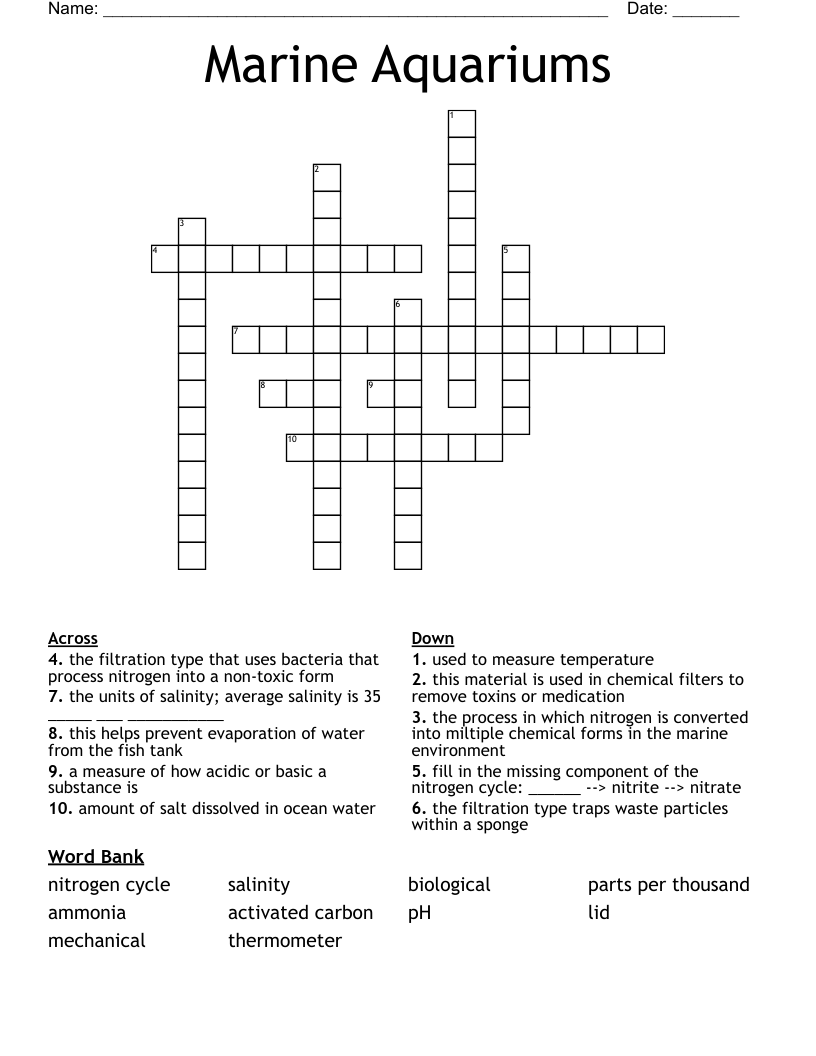 Marine Aquariums Crossword