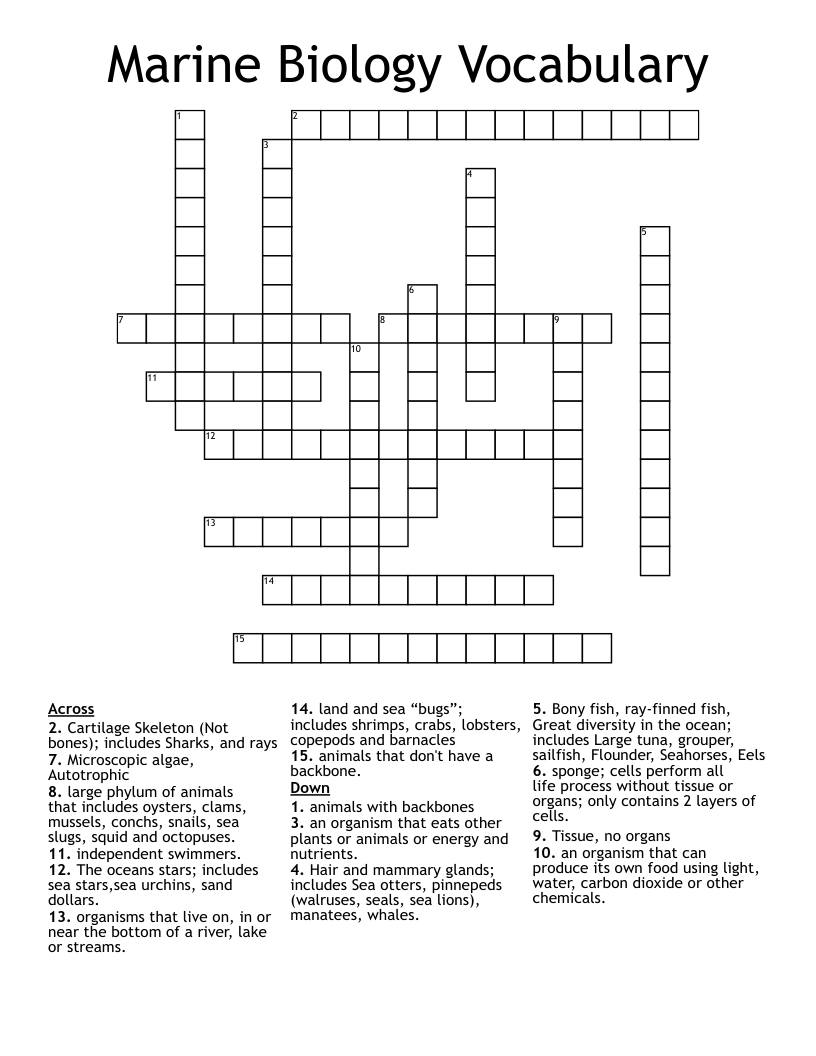 Marine Biology Vocabulary  Crossword