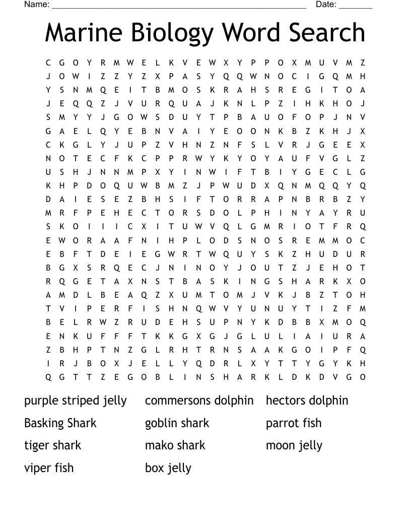 Marine Biology Word Search