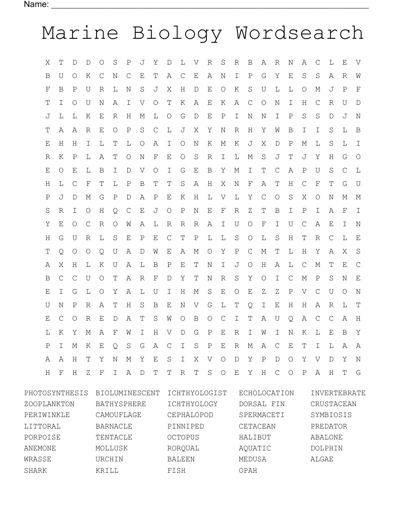 Marine Biology Wordsearch