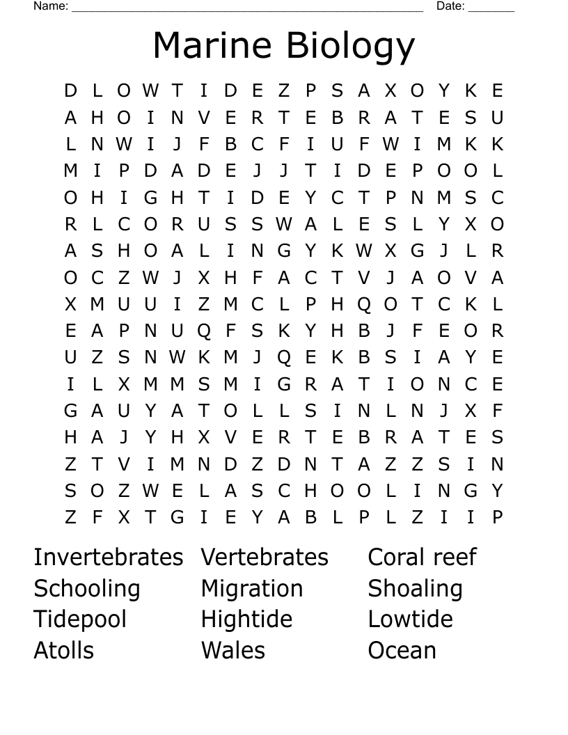 Marine Biology  Word Search