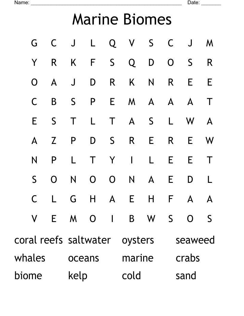 Marine Biomes Word Search