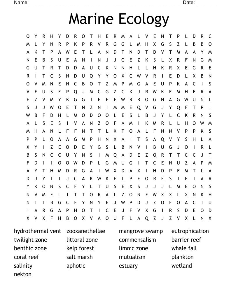 Marine Ecology  Word Search