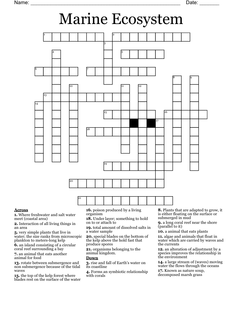Marine Ecosystem  Crossword