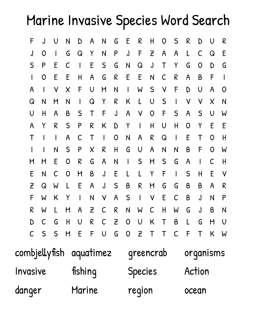 Marine Invasive Species Word Search