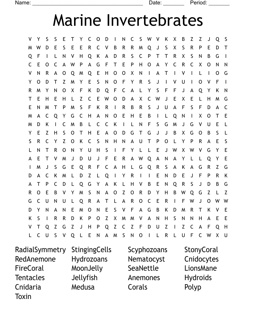 Marine Invertebrates Word Search