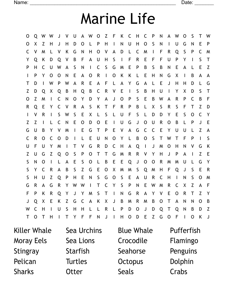 Marine Life Word Search