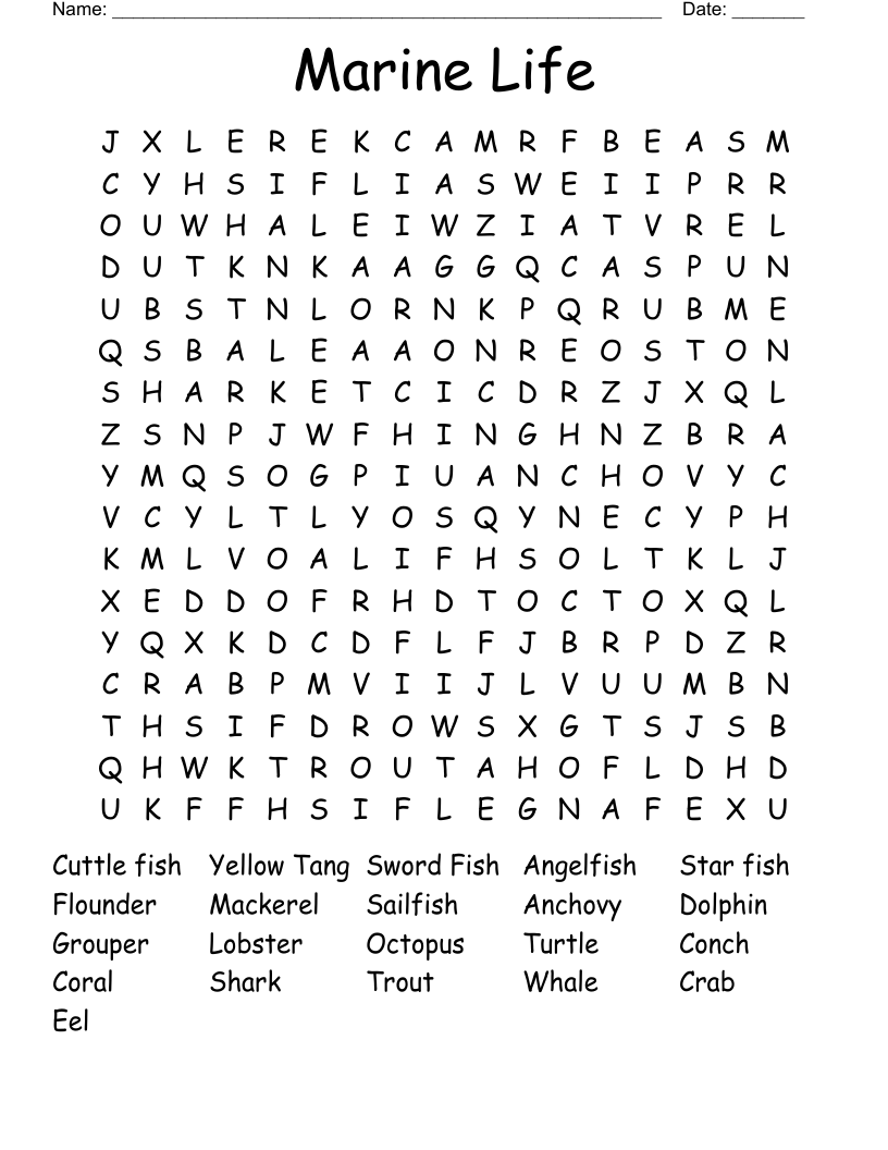 Marine Life  Word Search