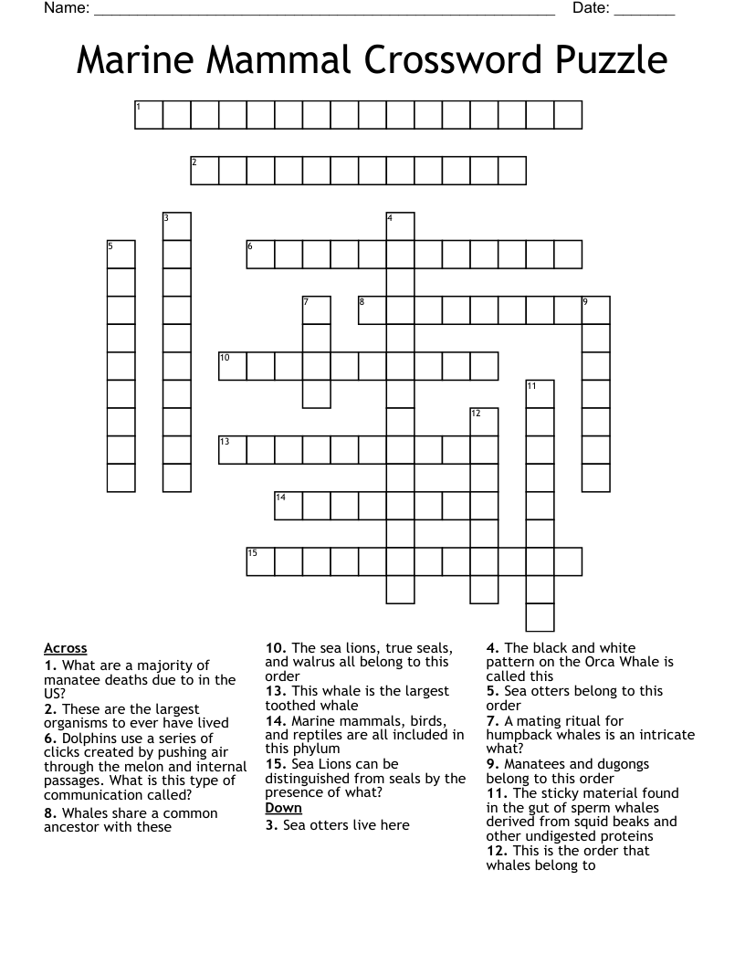 Marine Mammal Crossword Puzzle