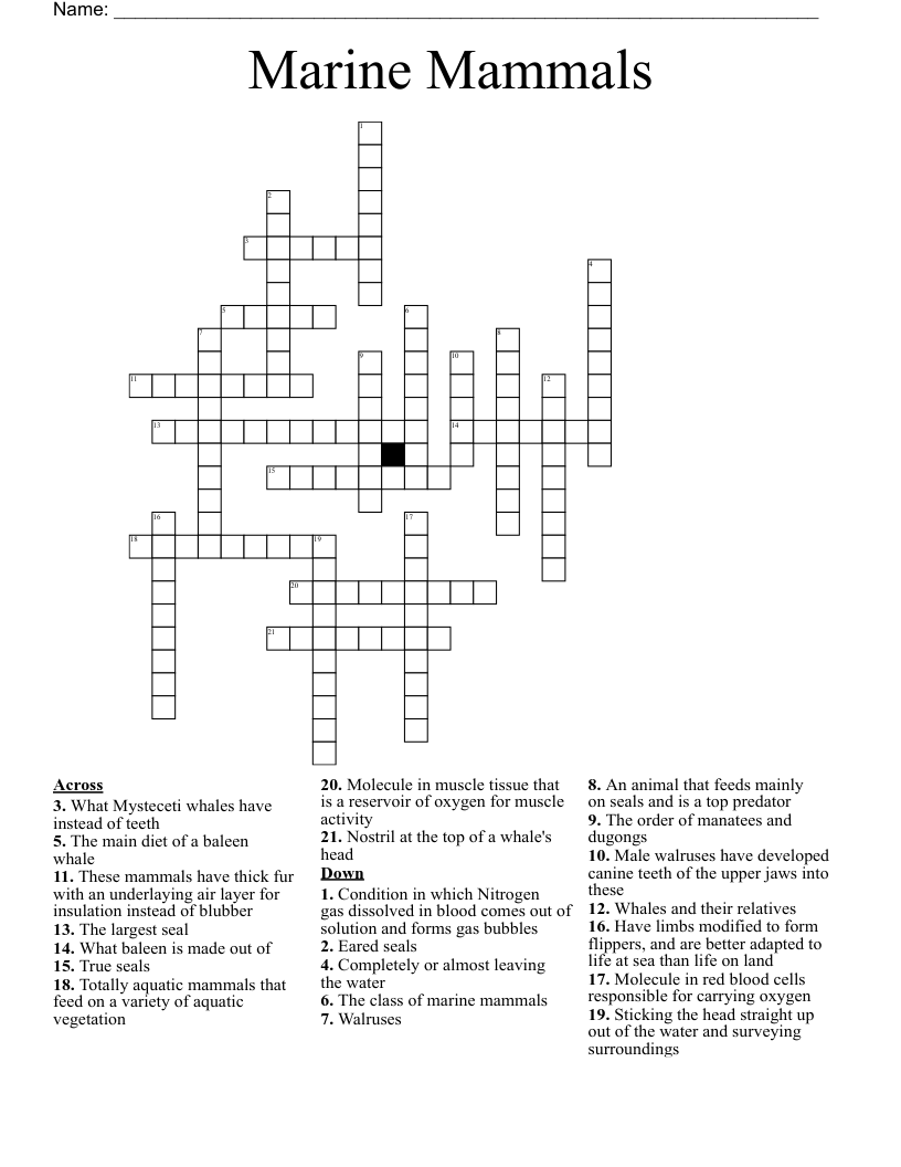 Marine Mammals Crossword