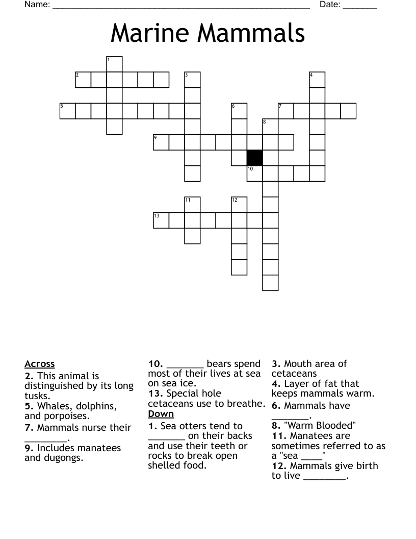 Marine Mammals  Crossword