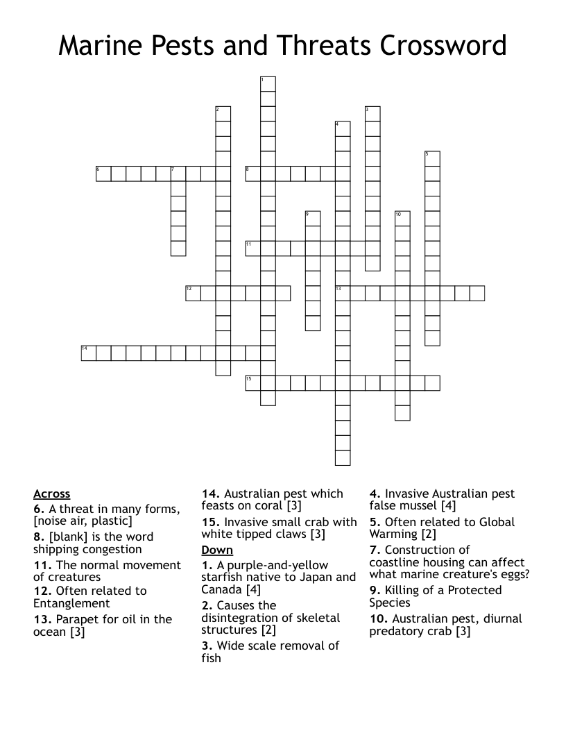 Marine Pests and Threats Crossword
