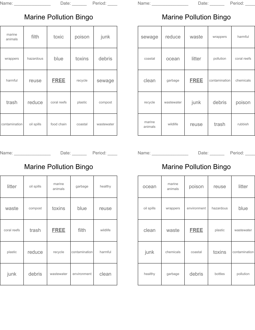 Marine Pollution Bingo