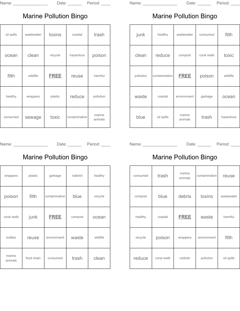 Marine Pollution Bingo