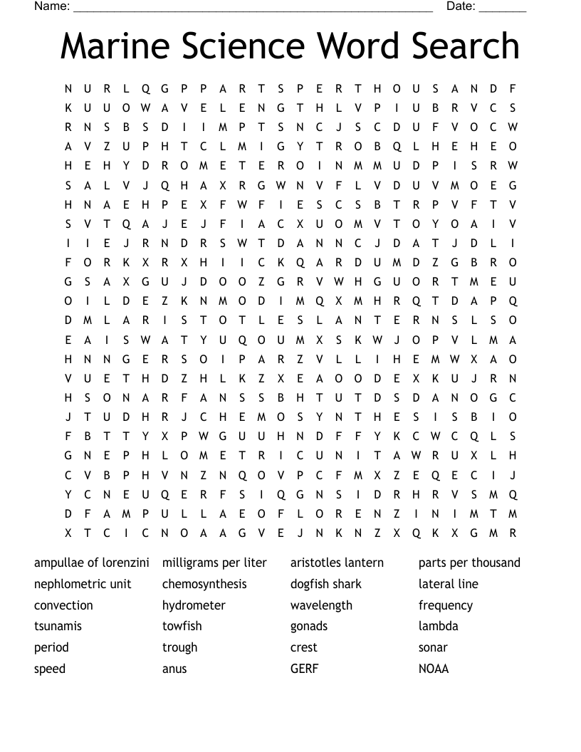 Marine Science Word Search