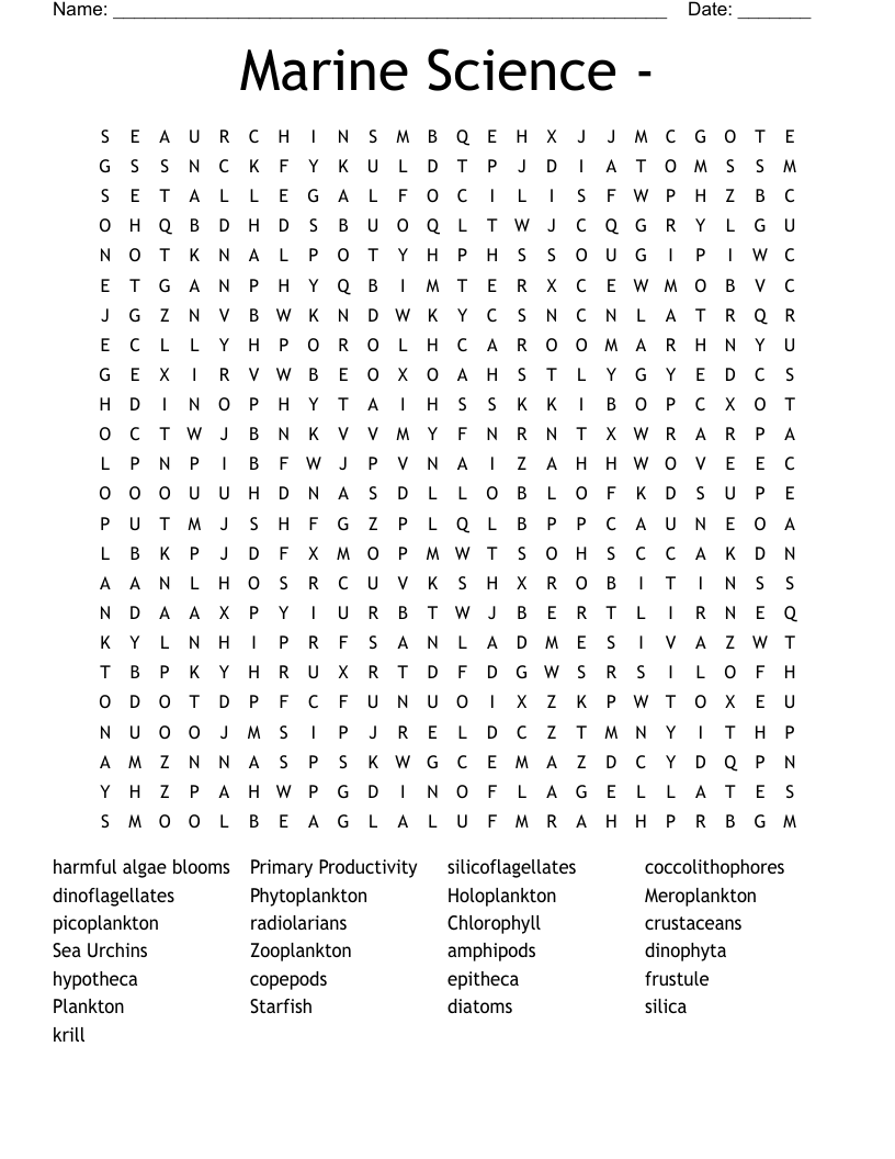 Marine Science -  Word Search