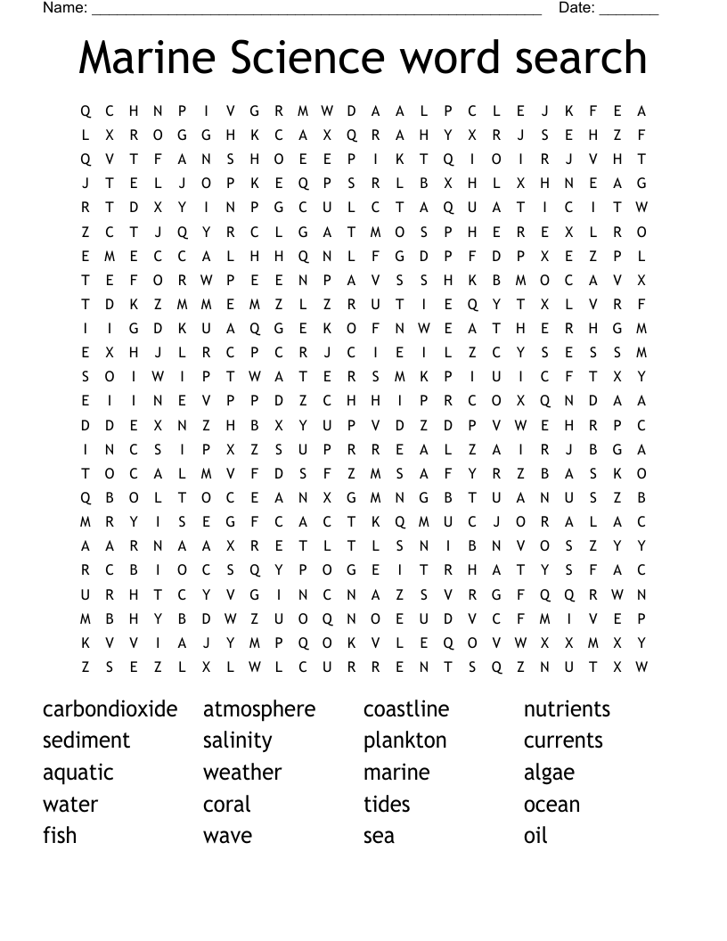 Marine Science word search