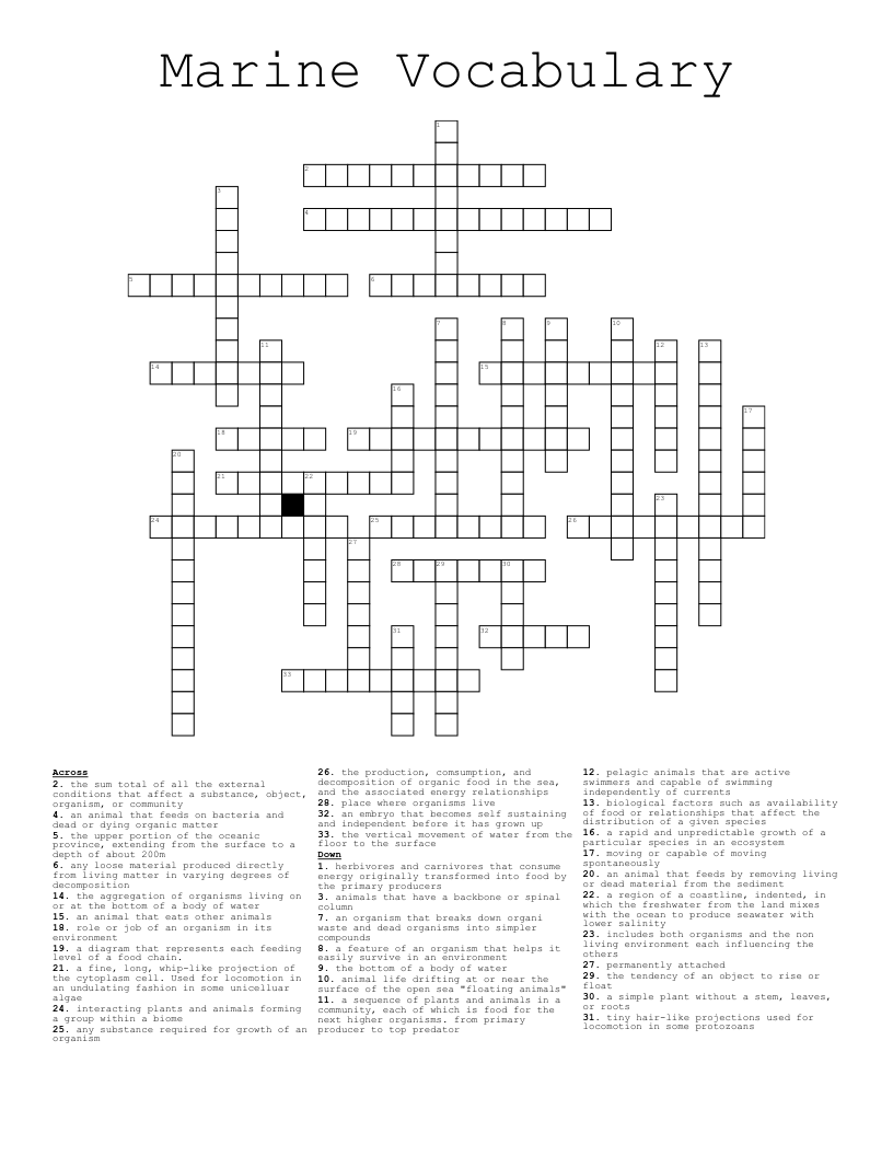 Marine Vocabulary Crossword