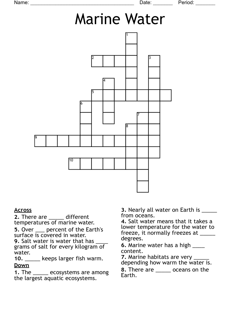 Marine Water Crossword