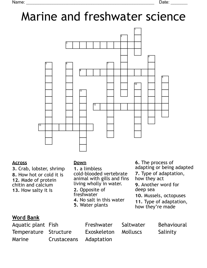 Marine and freshwater science Crossword