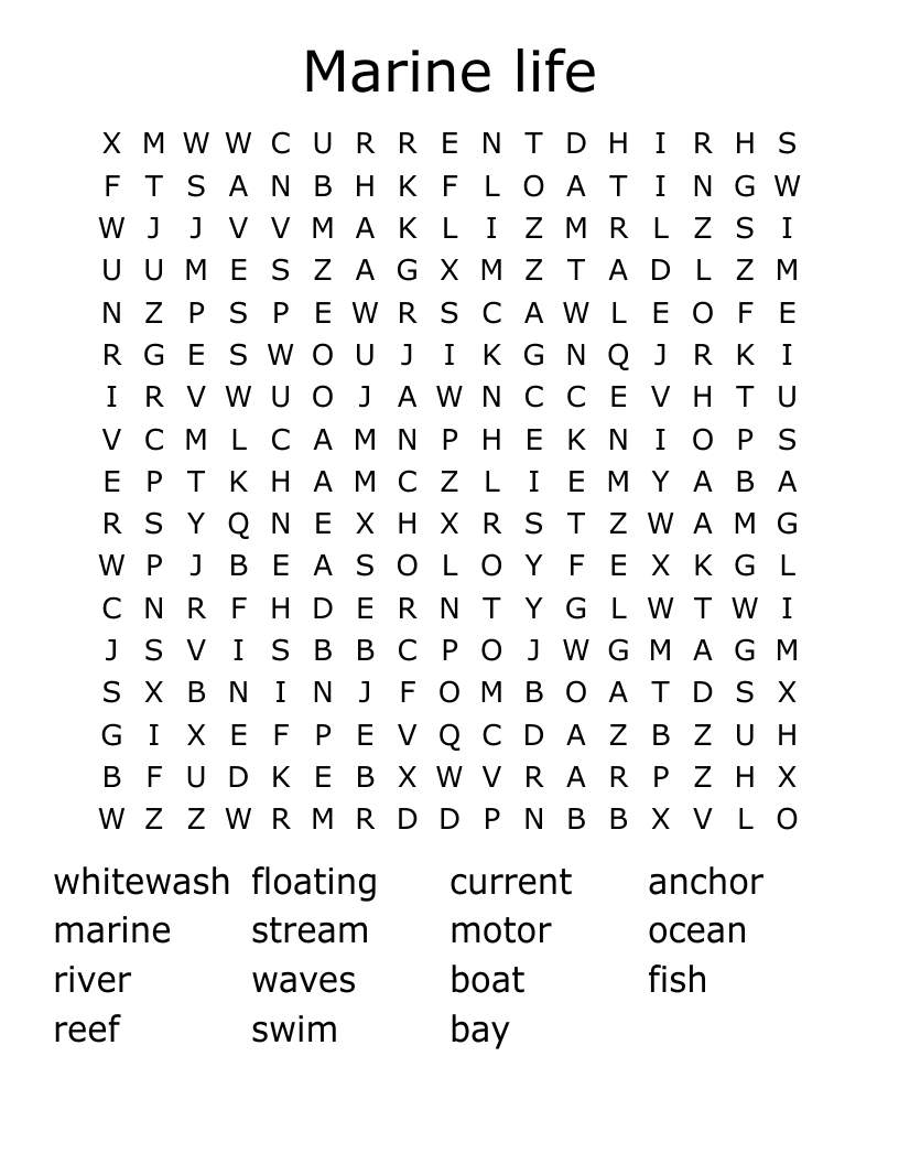 Marine life Word Search